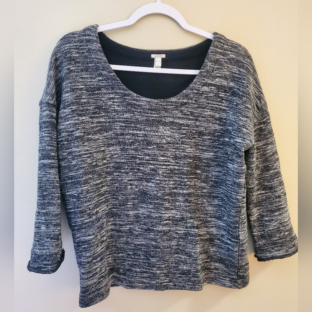 J. Crew Grey Lined Sweater Swoop Neck Size Small